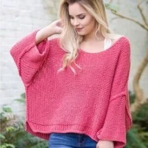 Free People Halo Pullover sweater in pink cotton nylon blend material
